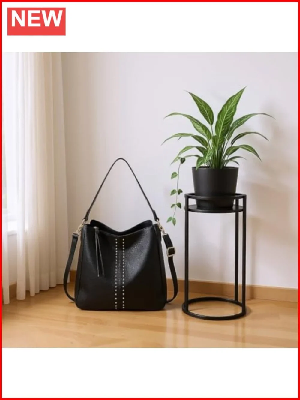 Faux Leather Studded Hobo Crossbody Purse with Zip Top